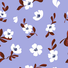 Vector abstract floral seamless pattern with daisies. Simple fantasy flowers made of small buds and petals. Glade of flowers. Flat background for textile, fabric, wrapping and surface. 