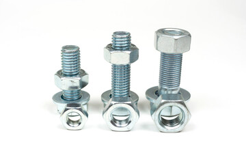 metal bolts and nuts on a white background