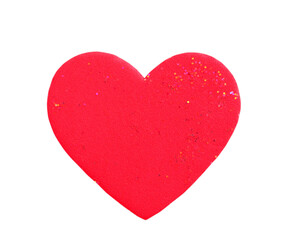 Red heart shape made of foam isolated on a white background.  Concept for love and encouragement..