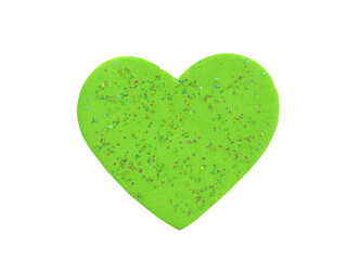 Green heart shape made of foam isolated on a white background.  Concept for love and encouragement...