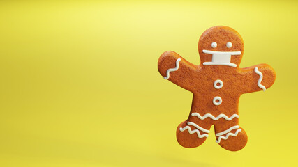 gingerbread man cookie with face mask on yellow background