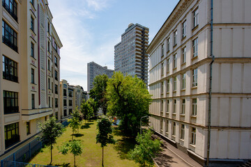 prestigious residential area with houses in the center of Moscow on a clear summer day
