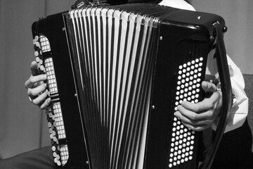 Man plays on accordion - obrazy, fototapety, plakaty