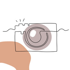 Vector illustration of photocamera. Modern one line art and abstract shapes. Can be use as home decor such as posters, wallpapers, t-shirt print or embroidery and as social media design