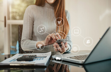 Send a message to a colleague, a businessman, confident in matching a smartphone and sitting in office.