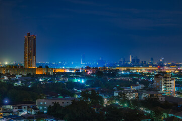 View at night of Nonthaburi city in Thailand