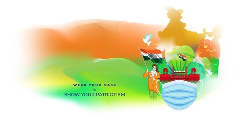 Indian Patriotic concept banner with abstract tricolor background,  vector illustration poster.