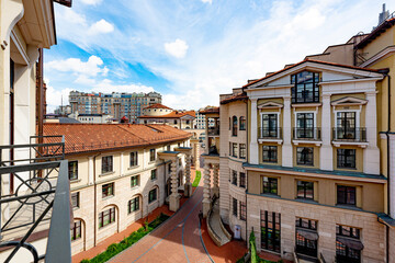 prestigious residential area with houses in the center of Moscow on a clear summer day