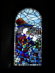 The "Pied Piper of Hameln" stained glass window inside of the Market Church in Hameln, GERMANY