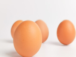 A bunch of chicken eggs isolated on white background.