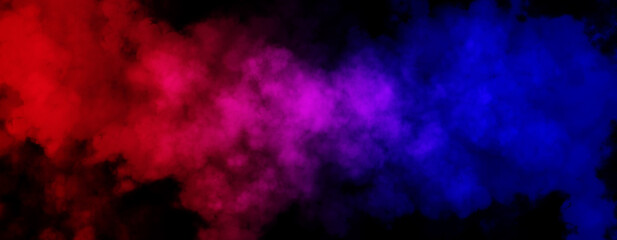 Abstract image of Fog or smoke with red and blue lighting effect in black background.