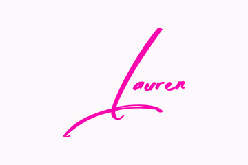 Brush Calligraphy Typescript Female Name "  Lauren"  in Pink Color