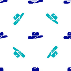 Blue Western cowboy hat icon isolated seamless pattern on white background. Vector Illustration.