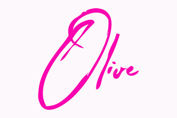 Brush Calligraphy Typescript Female Name "Olive" in Pink Color