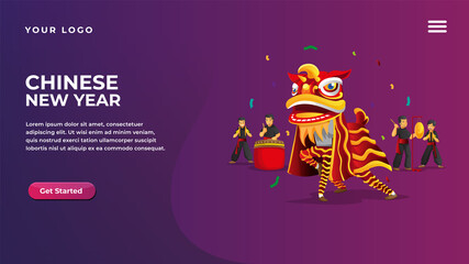 chinese new year lion dance concept for website and mobile apps landing page
