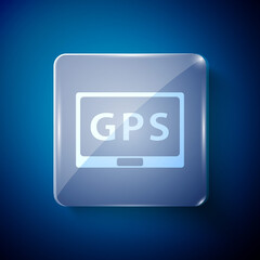 White Gps device with map icon isolated on blue background. Square glass panels. Vector Illustration.