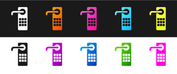 Set Digital door lock with wireless technology for unlock icon isolated on black and white background. Door handle sign. Security smart home. Vector Illustration.