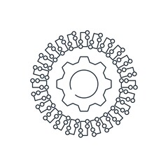 Cogwheel and abstract frame. Concept for improving the performance of electronic technology. Vector icon isolated on white background.