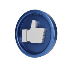 Set Thumbs up icon on a blue pin isolated on white background. 3d render.