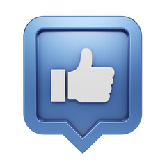Set Thumbs up icon on a blue pin isolated on white background. 3d render.