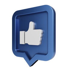 Set Thumbs up icon on a blue pin isolated on white background. 3d render.