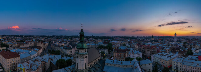 Aerial view on Bernardine church in Lviv from drone