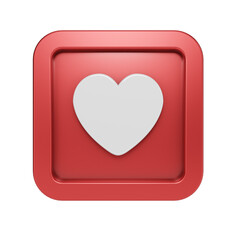 Set Like heart icon on a red pin isolated on white background. 3D render.