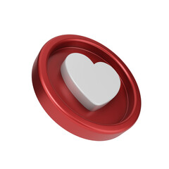 Set Like heart icon on a red pin isolated on white background. 3D render.