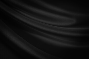 Abstract black background. Black silk satin texture background. Beautiful soft folds on the fabric....