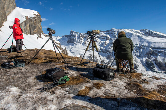 Naturfotografen auf dem Gemmipass, Leukerbad, Schweiz