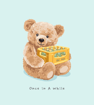 Cute Bear Doll Holding Beer Crate Illustration