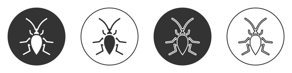 Black Cockroach icon isolated on white background. Circle button. Vector.