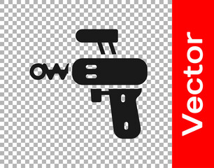 Black Ray gun icon isolated on transparent background. Laser weapon. Space blaster. Vector.