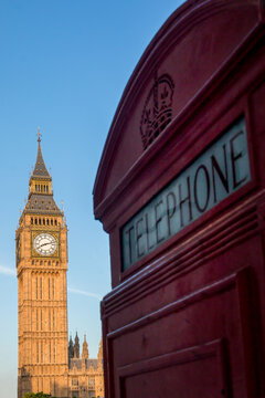Big Ben and red phone box, London, UK