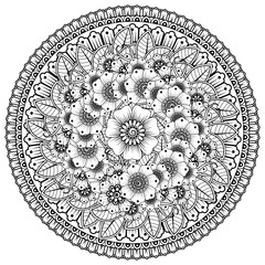 Circular pattern in the form of mandala. henna tatoo mandala. mehndi style. decorative pattern in oriental style. coloring book page.