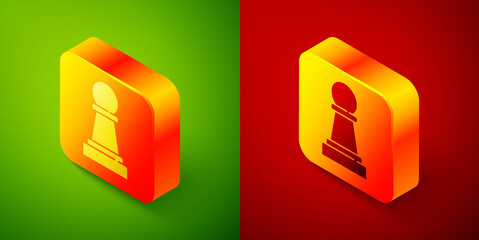 Isometric Chess icon isolated on green and red background. Business strategy. Game, management, finance. Square button. Vector.