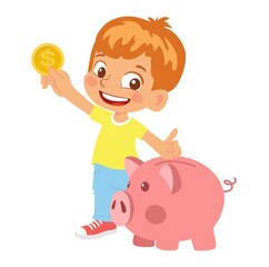 Boy holding piggy bank