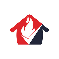 Fire check vector logo design template. Fire and checkmark with home icon design.