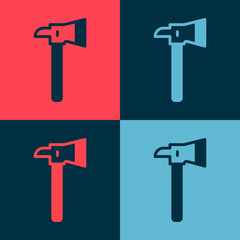 Pop art Firefighter axe icon isolated on color background. Fire axe. Vector.