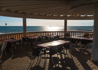 Cafe on the beach of the black sea of Sochi 05.09.2019