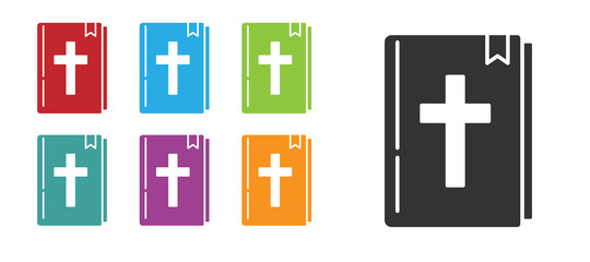 Fototapeta premium Black Holy bible book icon isolated on white background. Set icons colorful. Vector.