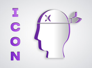 Paper cut Pirate captain icon isolated on grey background. Paper art style. Vector.