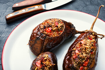 Grilled eggplant stuffed with vegetables