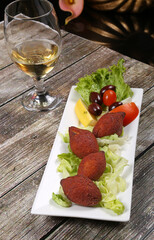 Kibbeh - Middle Eastern minced meat and bulgur wheat fried snack. Also popular party dish Turkish Arabic starter appetizer meet ball 