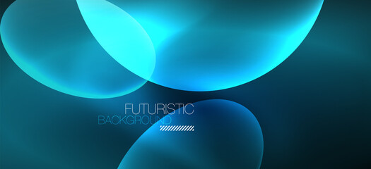 Neon ellipses abstract backgrounds. Shiny bright round shapes glowing in the dark. Vector futuristic illustrations for covers, banners, flyers and posters and other