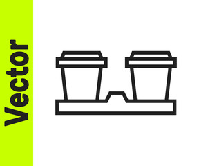 Black line Coffee cup to go icon isolated on white background. Vector Illustration.