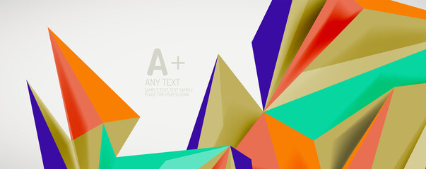 Vector triangle geometric backgrounds. Low poly 3d shape on light backdrop. Vector illustration for covers, banners, flyers and posters and other designs