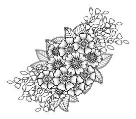 Mehndi flower decoration in ethnic oriental, indian style. doodle ornament. outline hand draw illustration. coloring book page.
