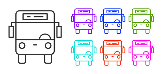 Black line Bus icon isolated on white background. Transportation concept. Bus tour transport sign. Tourism or public vehicle symbol. Set icons colorful. Vector.