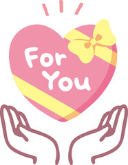 ピンク色のハートのチョコレートを掲げるイラスト/バレンタイン・ホワイトデー・クリスマス素材